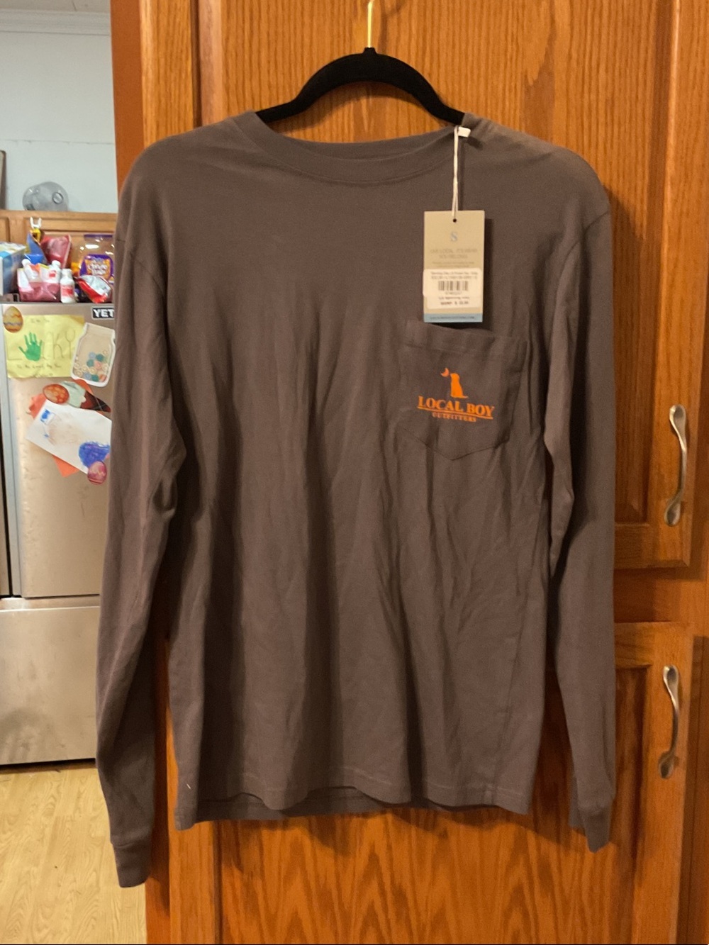 Local Boy Classic Long-Sleeve Pocket Tee — Gray with Orange Logo size small